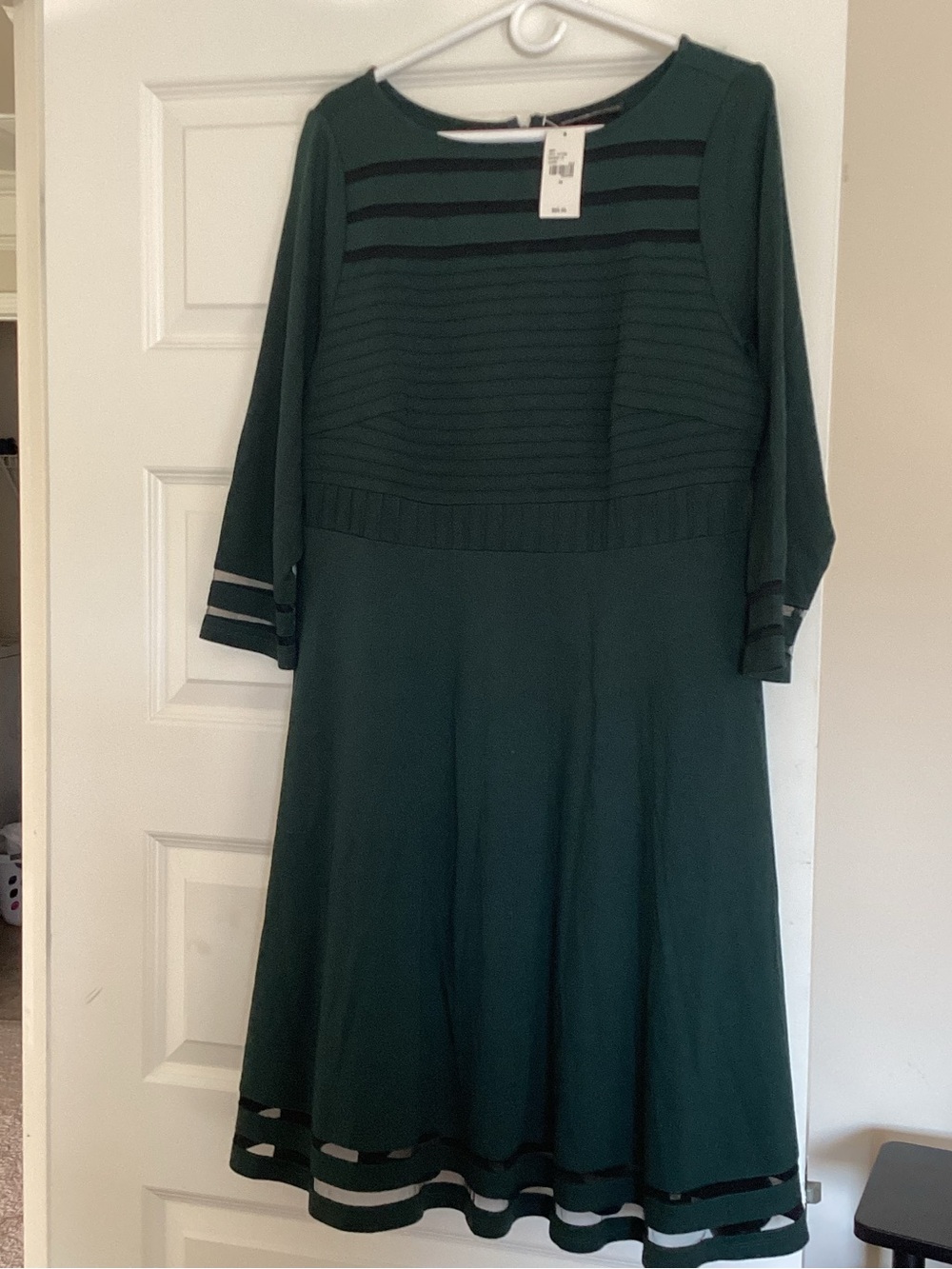 Lane Bryant Forest Green Sheer-Strip Paneled Fit & Flare Dress
